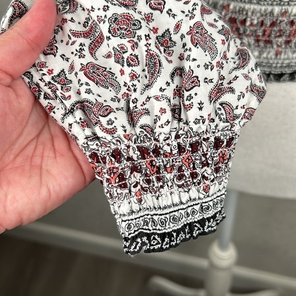 H&M White Floral Boho Long Sleeve Flowy Top Size 2 Small - Picture 4 of 7